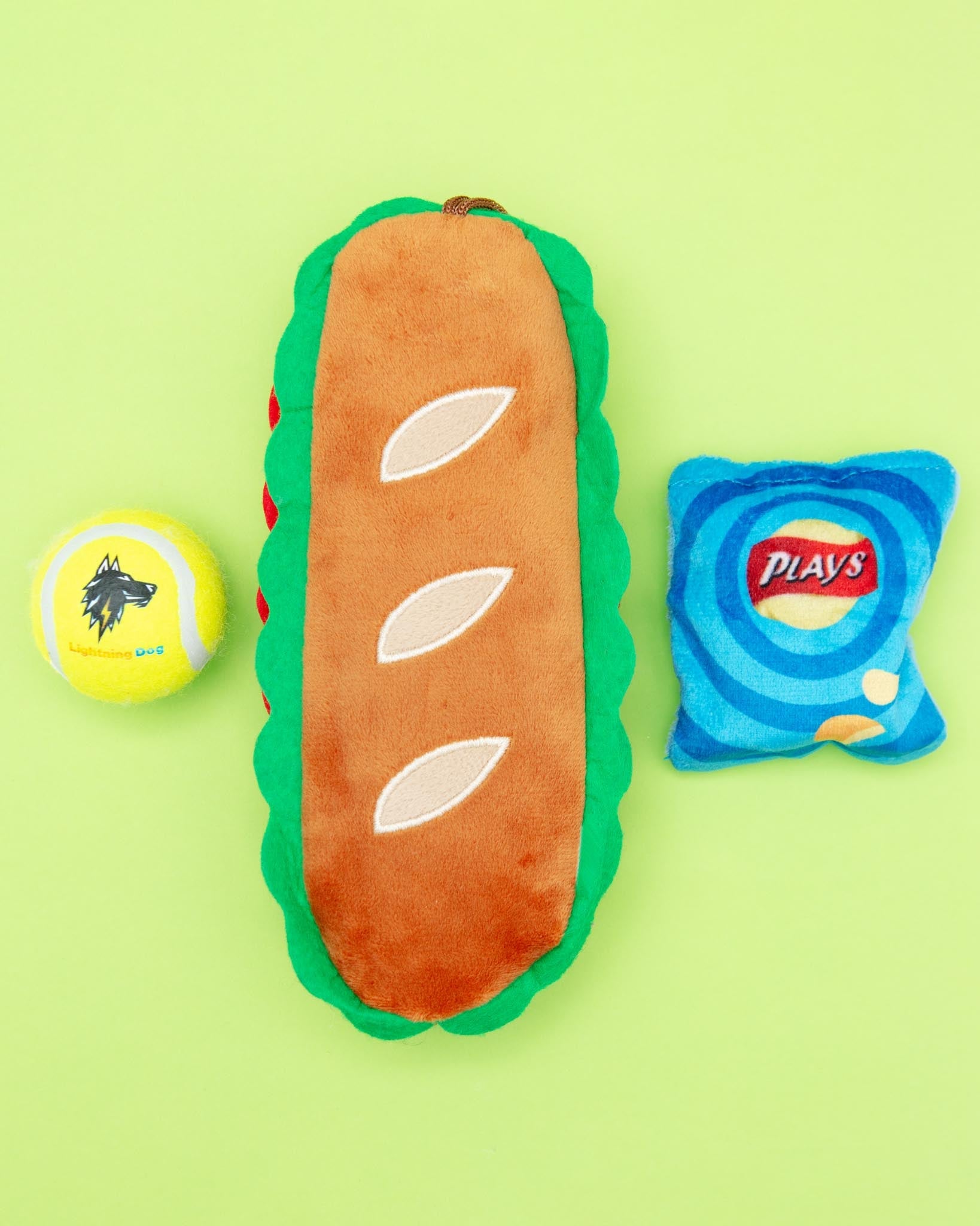 Plush sandwich dog toy