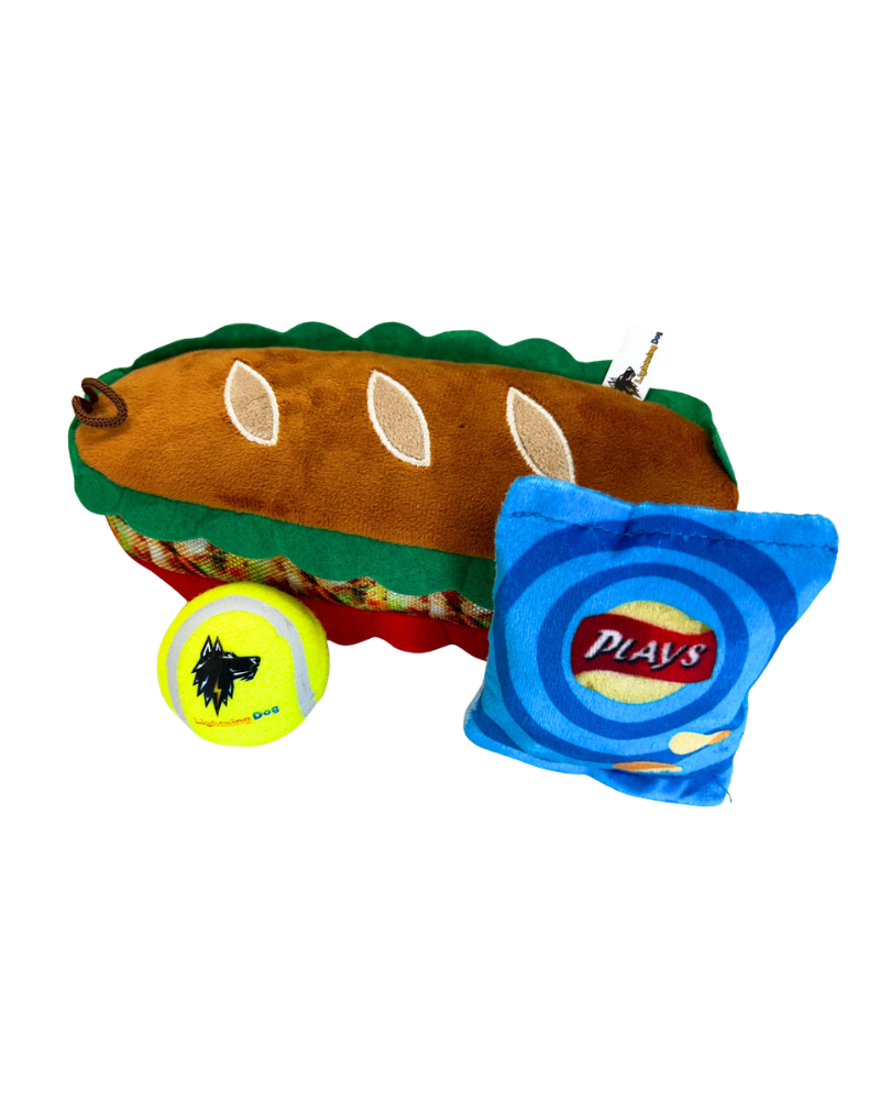 Plush sandwich dog toy